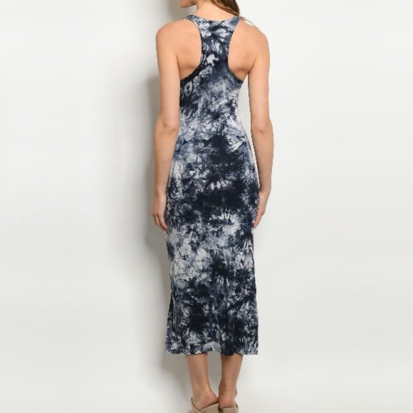 Tie Dye Tank Maxi Dress Print Sheath Dresses Navy - Picture 2 of 9